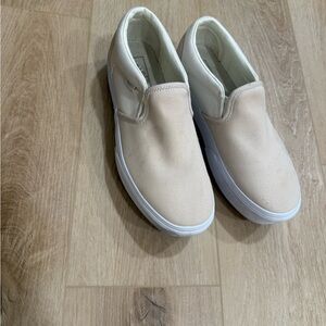 Vans Slip-On Sneakers in Beige and White